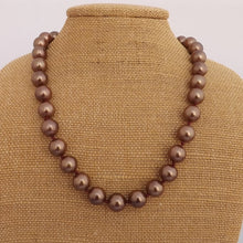 Load image into Gallery viewer, Brown Faux Pearl Bead Necklace with Magnetic Clasp
