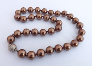 Brown Faux Pearl Bead Necklace with Magnetic Clasp