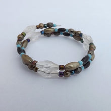 Load image into Gallery viewer, Brown, Blue, &amp; Black Handmade Small Memory Wire Bead Bracelet
