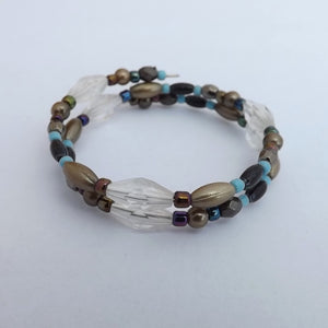 Brown, Blue, & Black Handmade Small Memory Wire Bead Bracelet