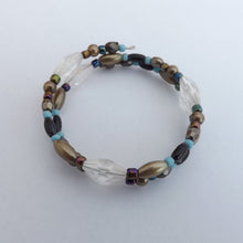 Load image into Gallery viewer, Brown, Blue, &amp; Black Handmade Small Memory Wire Bead Bracelet
