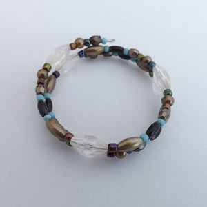 Brown, Blue, & Black Handmade Small Memory Wire Bead Bracelet