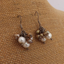 Load image into Gallery viewer, Brown &amp; Cream Freshwater Pearl Cluster Earrings
