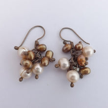 Load image into Gallery viewer, Brown &amp; Cream Freshwater Pearl Cluster Earrings
