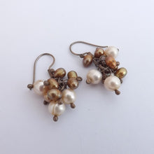 Load image into Gallery viewer, Brown &amp; Cream Freshwater Pearl Cluster Earrings
