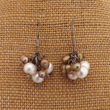 Load image into Gallery viewer, Brown &amp; Cream Freshwater Pearl Cluster Earrings
