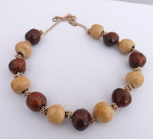 Load image into Gallery viewer, Brown &amp; Gold Vintage Ceramic Bead Necklace (Made in NZ)
