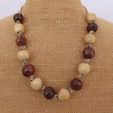 Load image into Gallery viewer, Brown &amp; Gold Vintage Ceramic Bead Necklace (Made in NZ)
