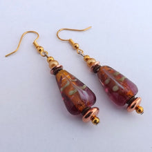 Load image into Gallery viewer, Brown &amp; Gold Glass Bead Handmade Earrings (Made in NZ)
