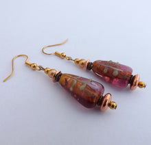 Load image into Gallery viewer, Brown &amp; Gold Glass Bead Handmade Earrings (Made in NZ)
