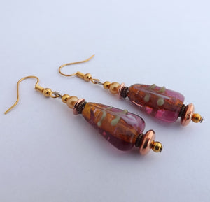 Brown & Gold Glass Bead Handmade Earrings (Made in NZ)