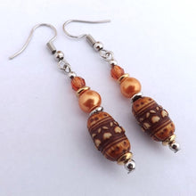 Load image into Gallery viewer, Brown &amp; Orange Handmade Bead Earrings (Made in NZ)
