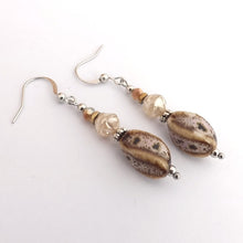 Load image into Gallery viewer, Brown &amp; Pearl Ceramic Handmade Bead Earrings
