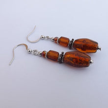 Load image into Gallery viewer, Brown &amp; Silver Handmade Lamp Work Glass Bead Earrings
