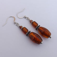 Load image into Gallery viewer, Brown &amp; Silver Handmade Lamp Work Glass Bead Earrings
