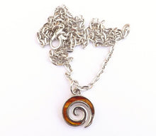 Load image into Gallery viewer, Dyed Paua &amp; Silver Tone Koru Pendant Necklace (multiple colour options)
