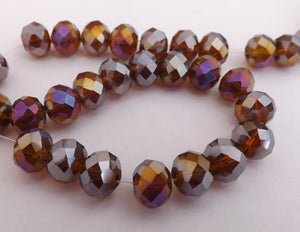 10pcs 6x8mm Brown with Purple, Gold, Silver Lustre Glass Rondelle Beads