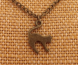 Cat Silhouette Bronze Tone Pendant Necklace