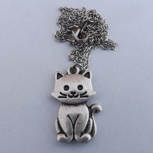 Cat Silver Tone Pendant Necklace