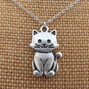 Cat Silver Tone Pendant Necklace