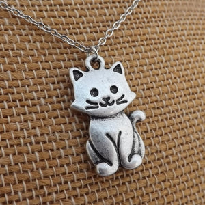 Cat Silver Tone Pendant Necklace