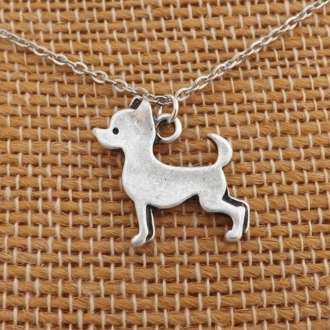 Chihuahua Silver Tone Dog Pendant Necklace