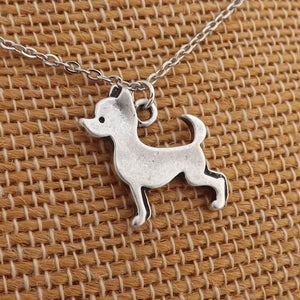 Chihuahua Silver Tone Dog Pendant Necklace