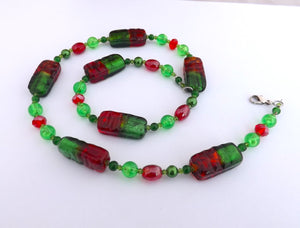 Christmas Green & Black Handmade Glass Bead Necklace