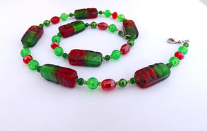 Christmas Green & Black Handmade Glass Bead Necklace