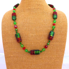 Load image into Gallery viewer, Christmas Green &amp; Black Handmade Glass Bead Necklace
