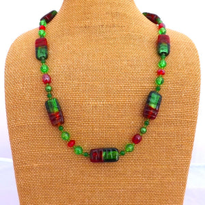 Christmas Green & Black Handmade Glass Bead Necklace