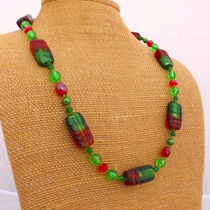 Christmas Green & Black Handmade Glass Bead Necklace