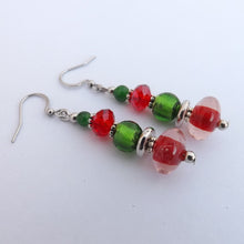 Load image into Gallery viewer, Christmas Red &amp; Green Handmade Bead Drop Earrings
