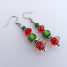 Load image into Gallery viewer, Christmas Red &amp; Green Handmade Bead Drop Earrings
