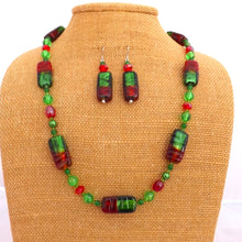 Load image into Gallery viewer, Christmas Green &amp; Black Handmade Glass Bead Necklace
