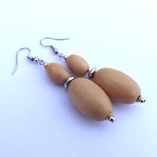 Load image into Gallery viewer, Chunky Light Wood, Silver &amp; Gold Handmade Bead Earrings
