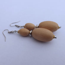 Load image into Gallery viewer, Chunky Light Wood, Silver &amp; Gold Handmade Bead Earrings
