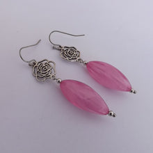 Load image into Gallery viewer, Chunky Pink Bead &amp; Flower Handmade Drop Earrings
