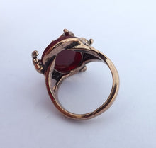 Load image into Gallery viewer, Chunky Red &amp; Gold Ring with Leaf Decoration with Faux Diamonds  (size 10)
