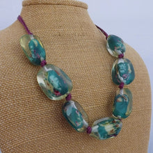 Load image into Gallery viewer, Chunky Teal &amp; Purple Floral Acrylic Bead Necklace
