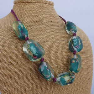 Chunky Teal & Purple Floral Acrylic Bead Necklace