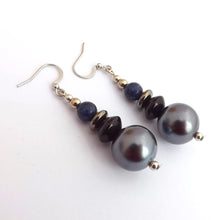 Load image into Gallery viewer, Chunky Grey, Blue &amp; Black Handmade Bead Earrings
