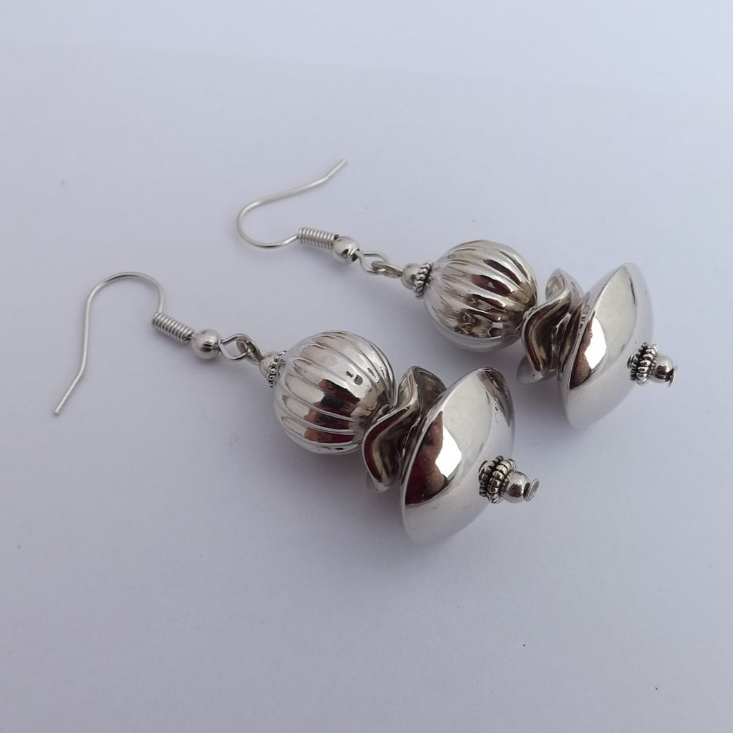 Chunky Silver Tone Handmade Bead Earrings
