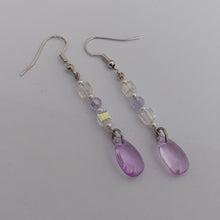 Load image into Gallery viewer, Clear Bead &amp; Purple Teardrop Handmade Wire Wrapped Bead Earrings
