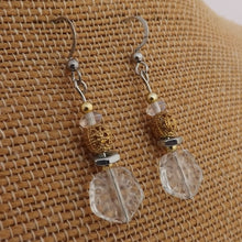 Load image into Gallery viewer, Clear Glass &amp; Gold Tone Handmade Bead Earrings
