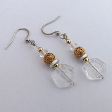 Load image into Gallery viewer, Clear Glass &amp; Gold Tone Handmade Bead Earrings
