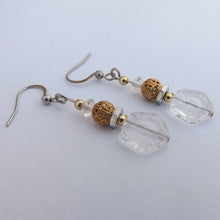 Load image into Gallery viewer, Clear Glass &amp; Gold Tone Handmade Bead Earrings
