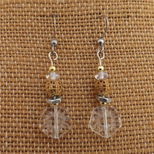 Load image into Gallery viewer, Clear Glass &amp; Gold Tone Handmade Bead Earrings
