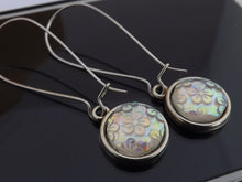 Load image into Gallery viewer, Clear Lustre Floral Dome Earrings, Long Kidney Hooks
