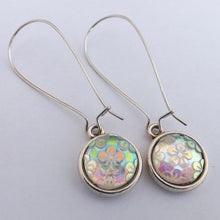 Load image into Gallery viewer, Clear Lustre Floral Dome Earrings, Long Kidney Hooks
